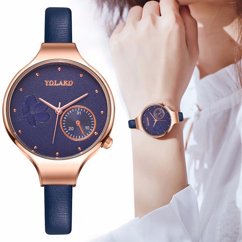 Women Leather Flower Watch